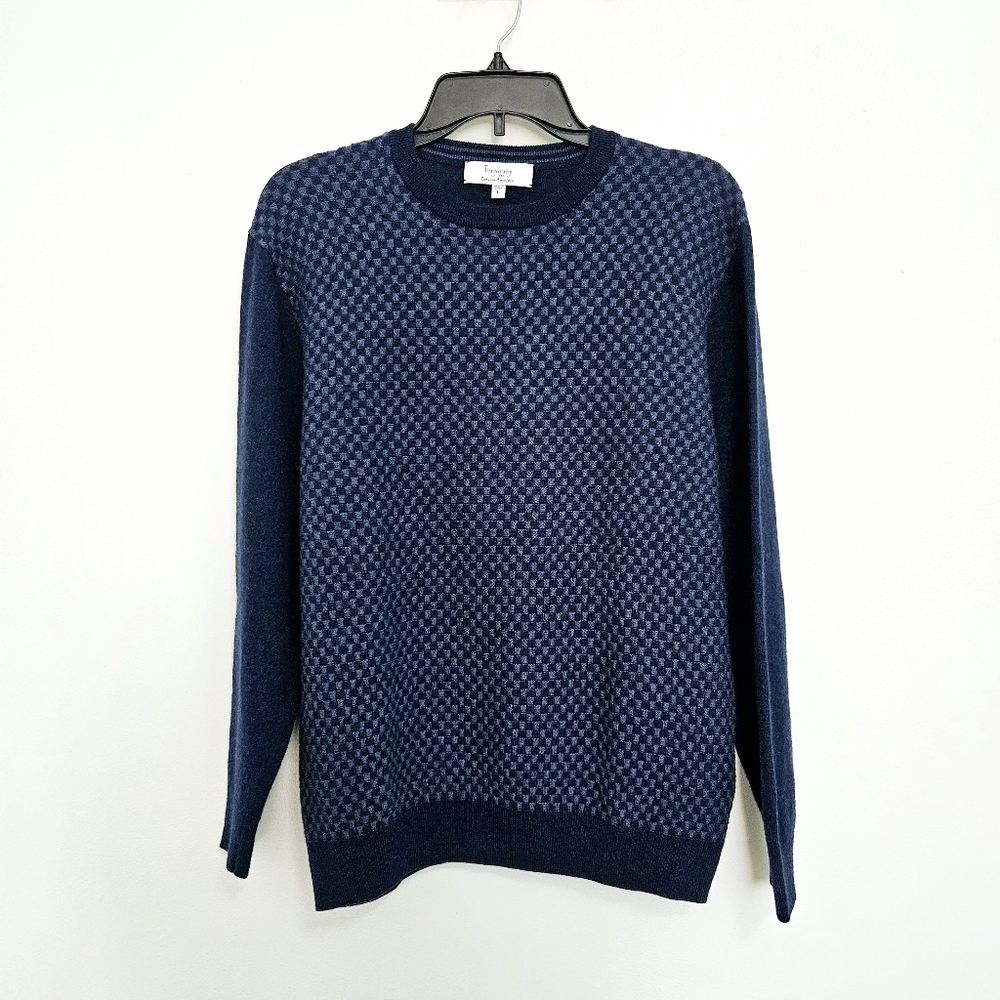 Turnbury Sweater Merino Wool Two Tone Blue Check Pullover Office Classic Large